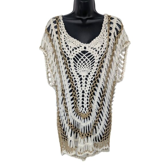 Questions Boho Crochet Matellic Tunic Sweater Women Size L Festival Coastal Boho - Picture 1 of 10